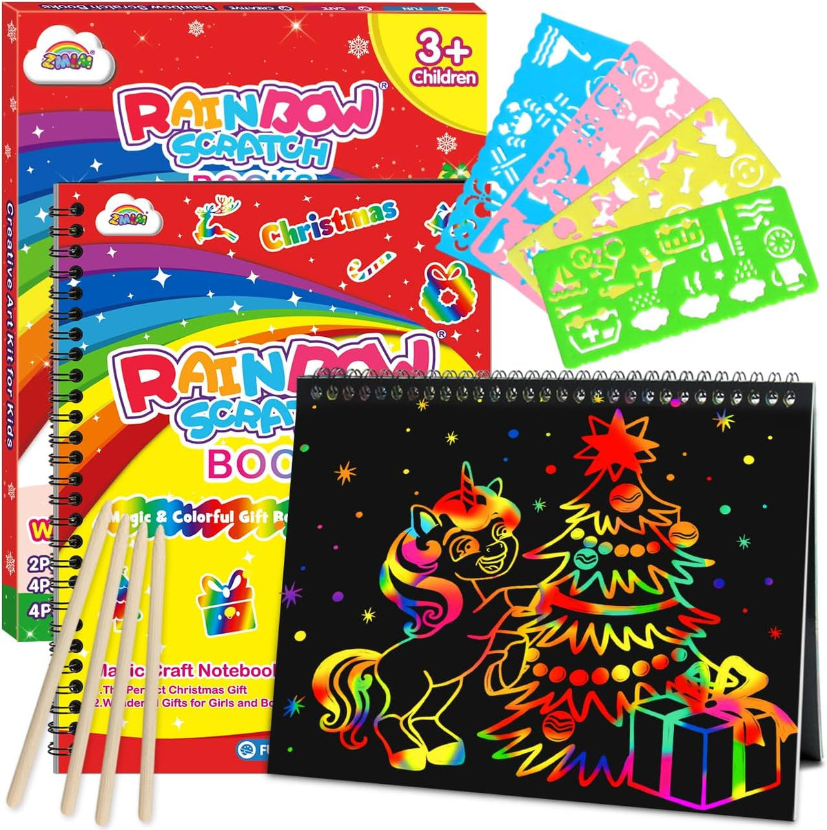 ZMLM Scratch Paper Art-Crafts Gift: 2 Pack Rainbow Notebooks Supplies - Red