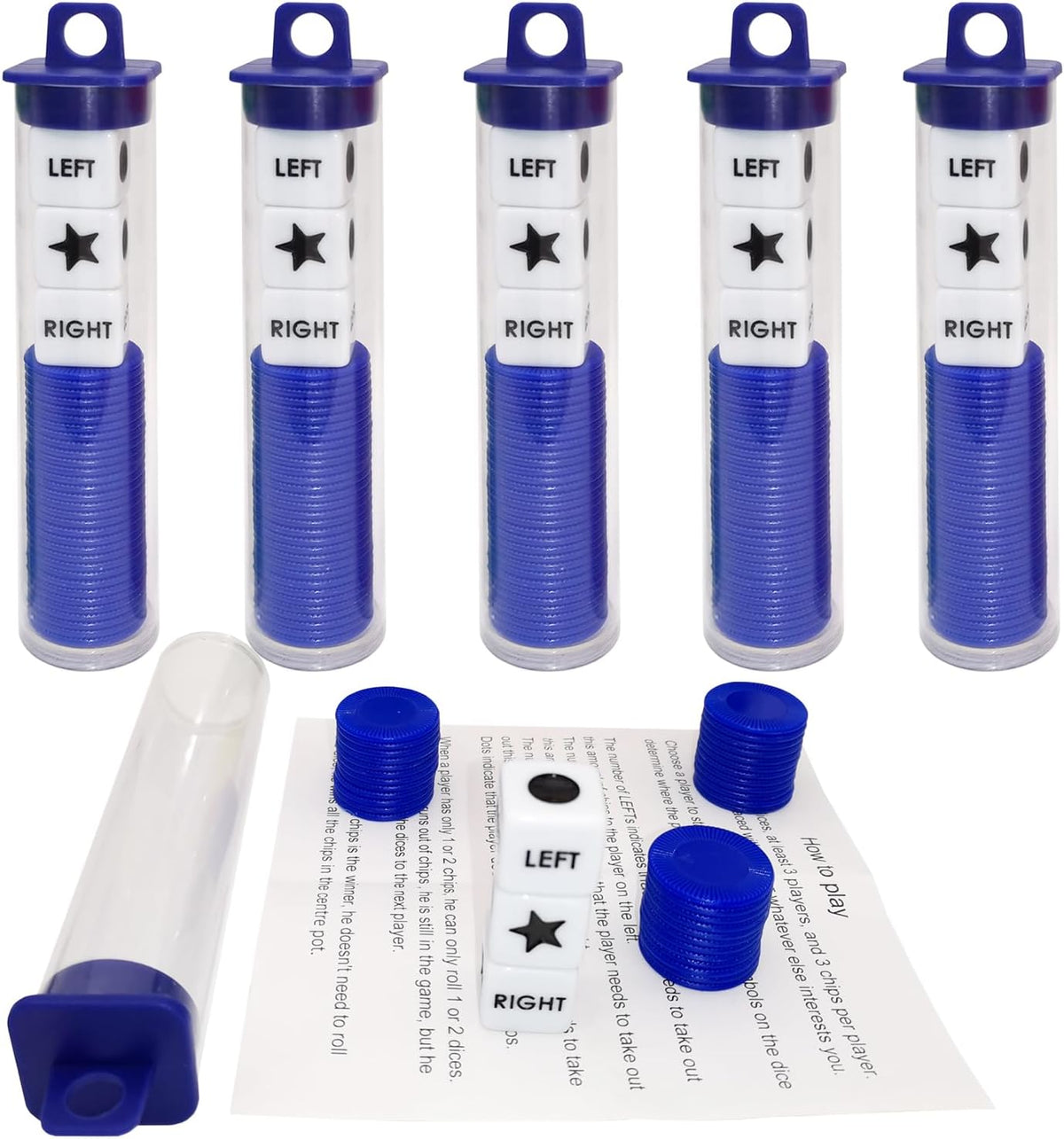 Ahoper Right Left Center Dice Game Prime Set Bundle with 3 Dices + 36 - Blue 5 Pack - image 4