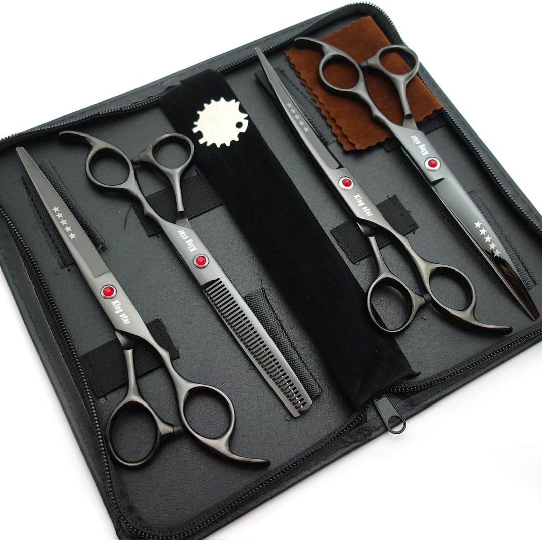 7.0in Titanium Professional dog Grooming Scissors set - Bright Black - image 2