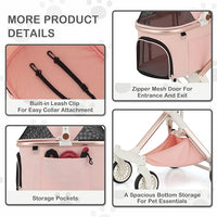 MoNiBloom 3 in 1 Pet Stroller with Adjustable Handle, Jogging Stroller w/Detachable Carrier & Lightweight Aluminum Frame for Dogs Cats, Soft Pink