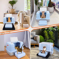 Vivifying Stainless Steel Litter Box with Lid, XL Side Entry Extra Large Litter Box for Big Cats & Kitty, Removable Enclosed Metal Cat Pan with High Sided Enclosure, Scoop, Mat, Footboard (Blue)