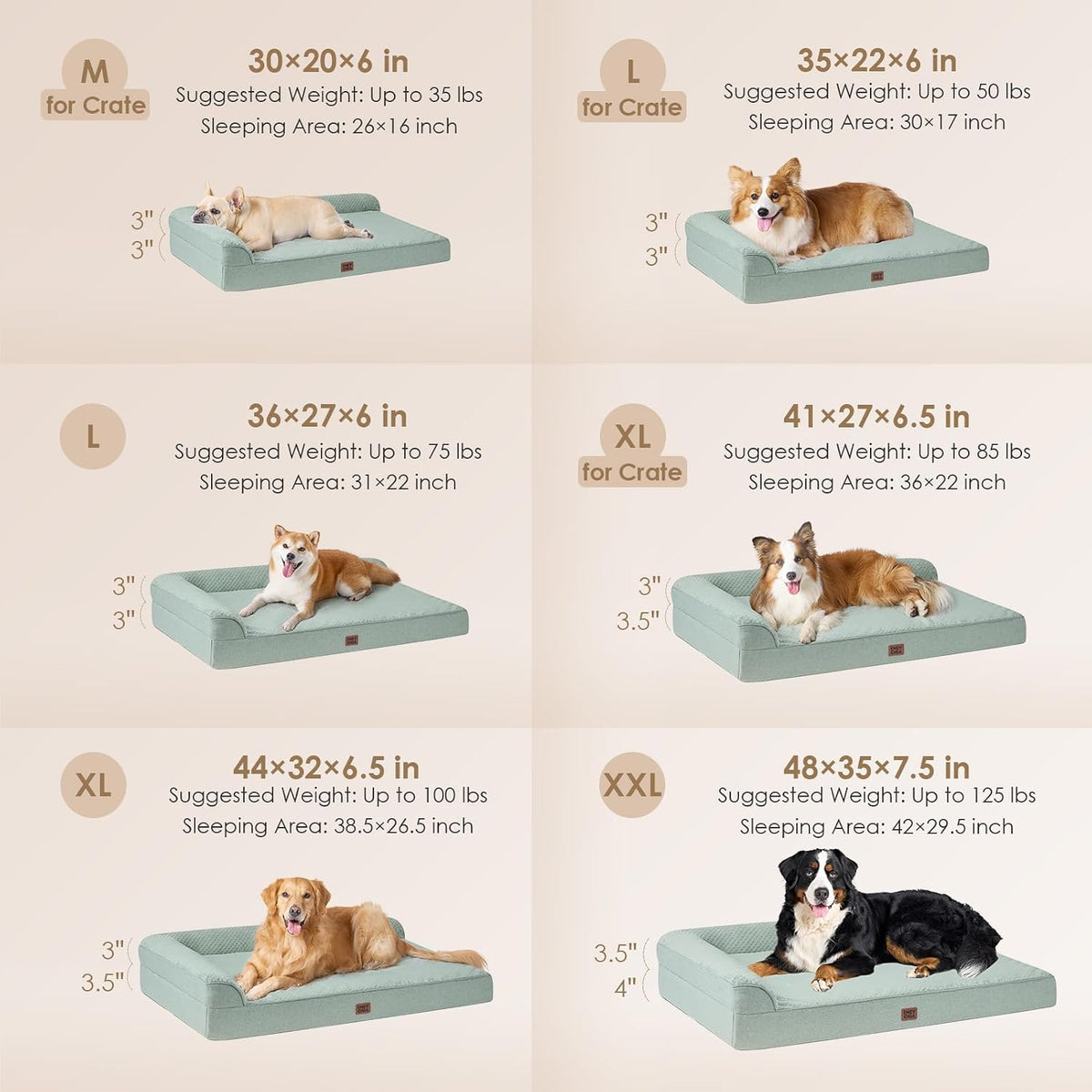 EHEYCIGA Orthopedic Dog Bed Medium Size, Memory Foam Dog Bed - Greyish Green / 41.0"L x 27.0"W x 6.5"Th - image 2