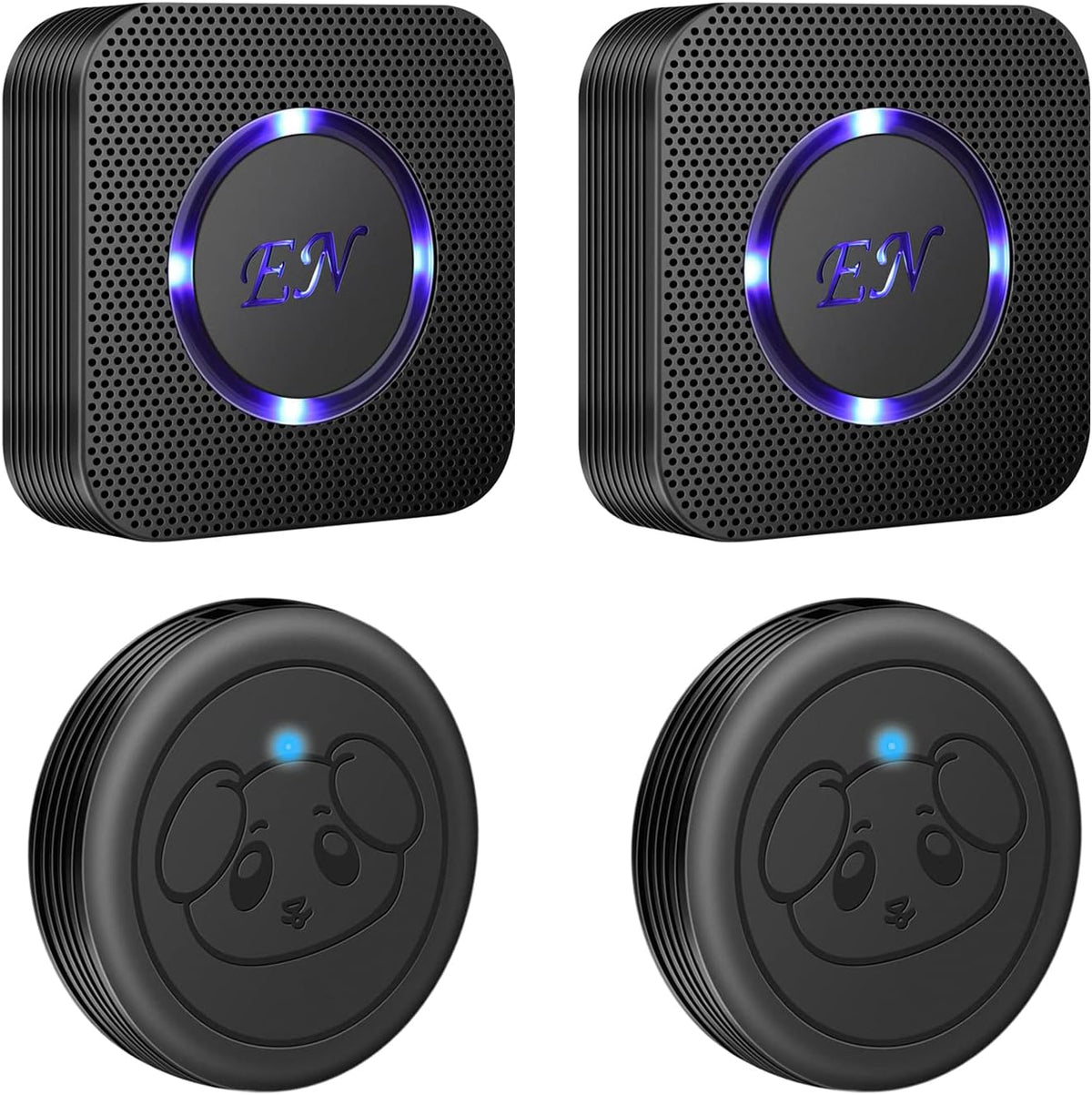 Dog Door Bell, Wireless Doggie Doorbells for Potty Training - Black / 2 Receiver + 2 Transmitters