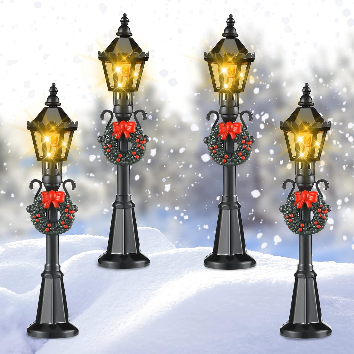 Mudder 12 Pcs Christmas Miniature Village Lamp Post Light - Classic / 4