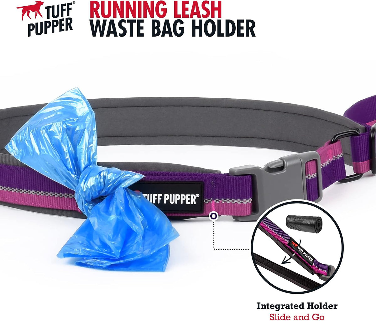Tuff Pupper Hands Free Adjustable Length Dog Leash - Punch Purple / Bungee - image 4