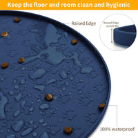 Dog Food Mat Spill-Proof Silicone Dog Bowl Mat Raised Edge Pet - Navy Blue / 19"L x 12"W - image 4