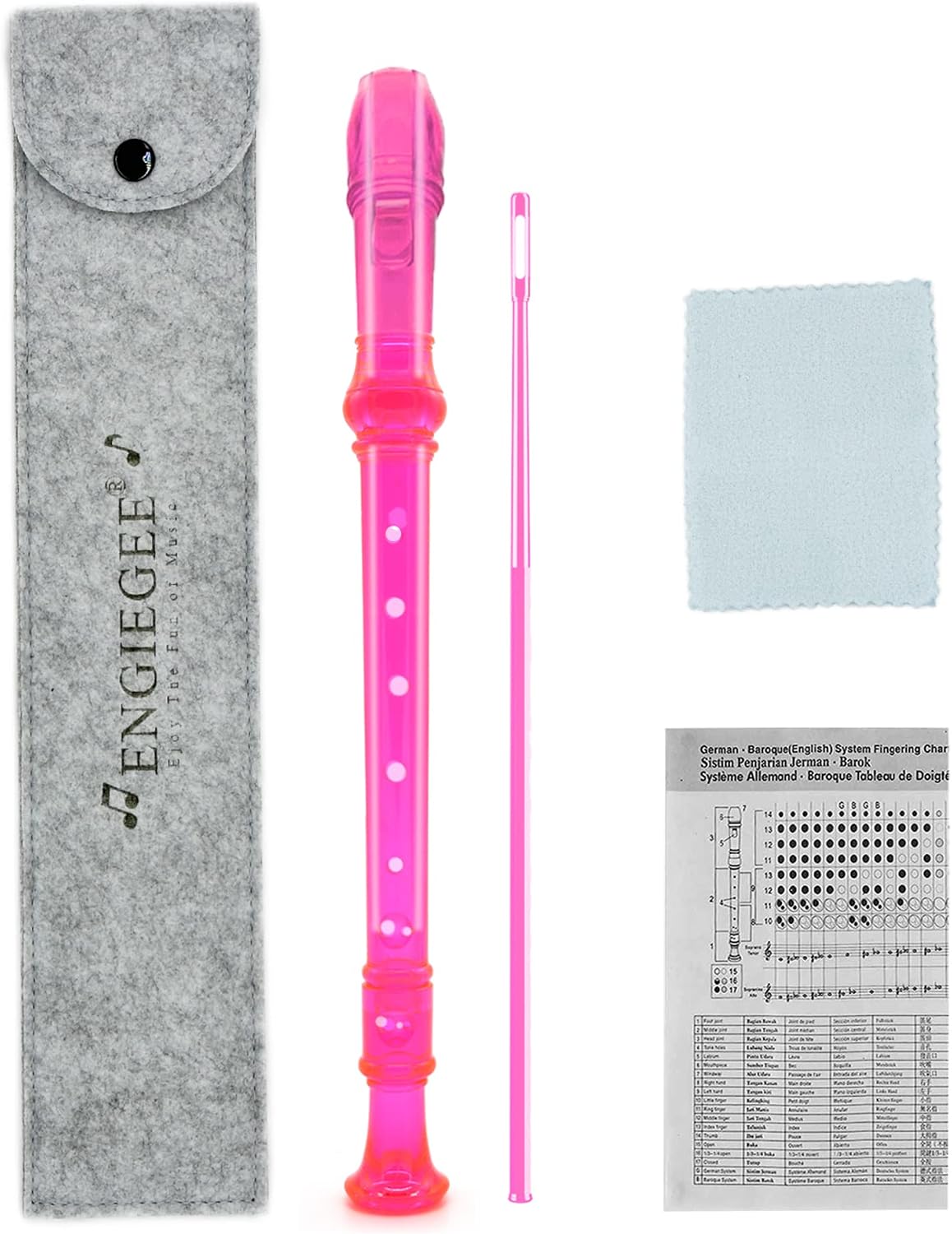 Felt Recorder Case for Soprano, Gray, for Kids – Fun for Kids & Family - Transparent Pink