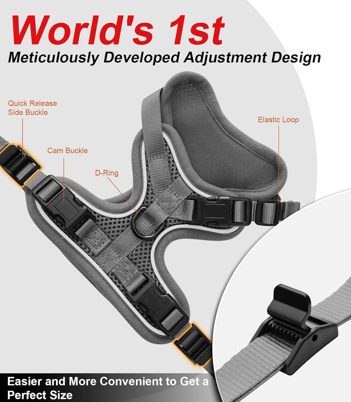 Cat Harness and Leash for Walking Escape Proof Soft Adjustable Cat - Grey / M (13-18lb) - image 2
