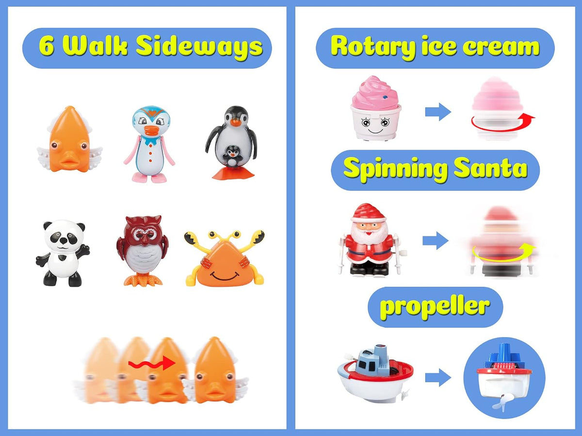 aruemp assorted wind up toys for kids, 28 clockwork animals, vehicles and holiday figures - view 4