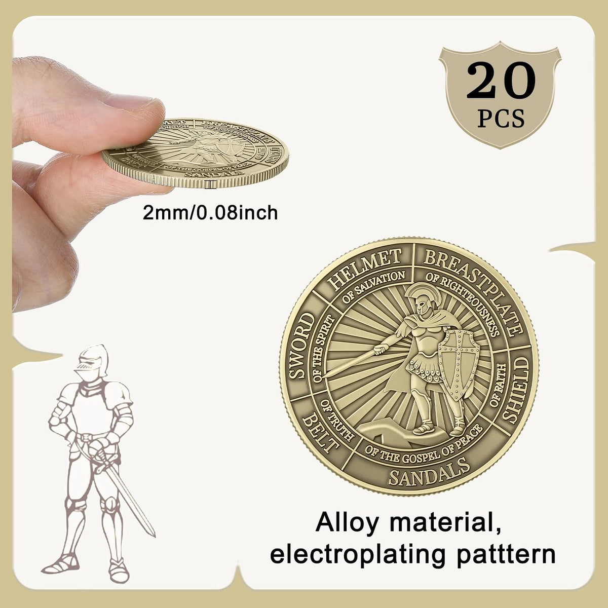 Nosiny 20 Pcs Armor of God Coins Metal Christian Challenge Coins - Vintage Style 2 - image 3