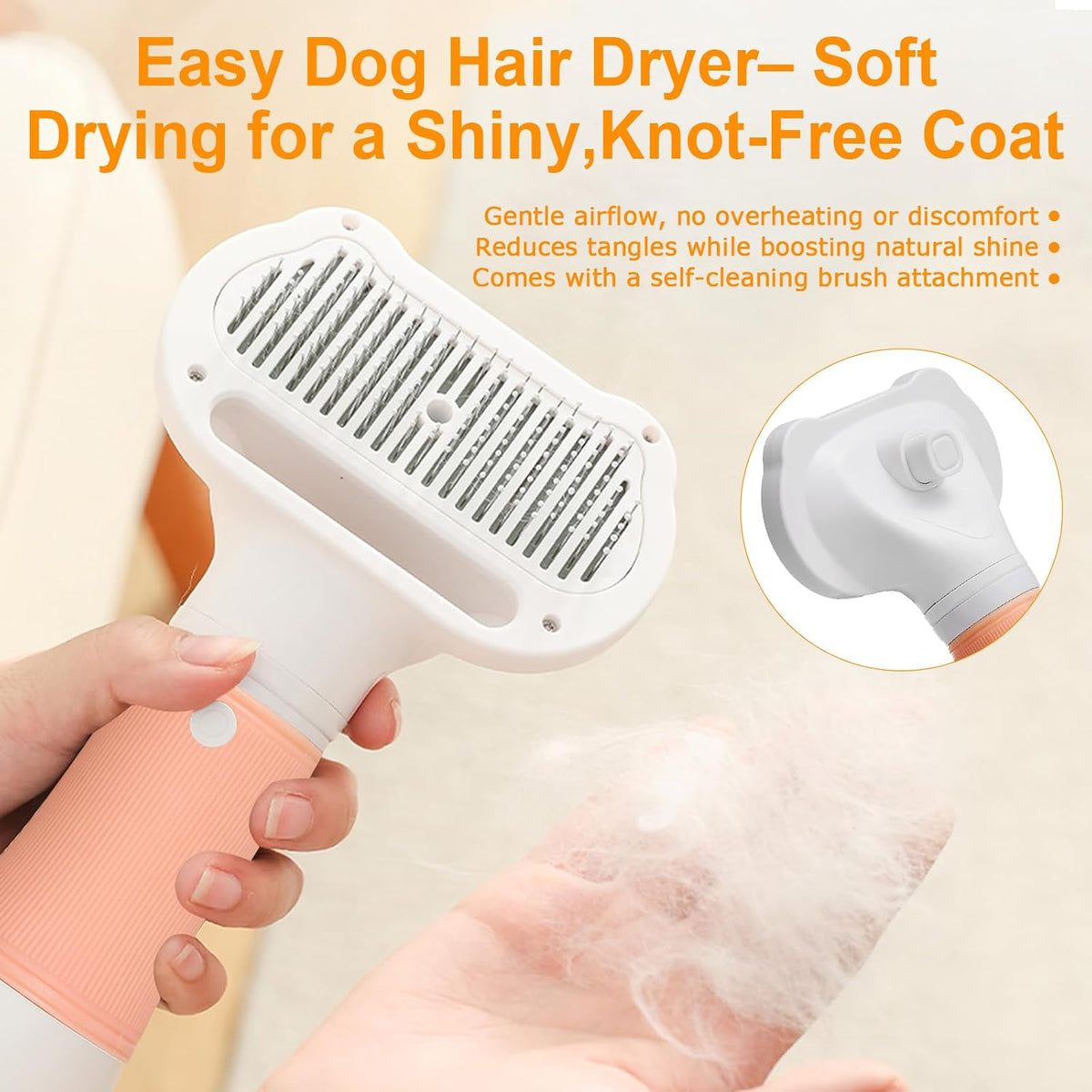 3-in-1 Pet Hair Dryer & Slicker Brush for Dogs & Cats, Portable - pink - image 2