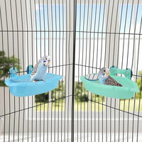 Wontee Bird Bath Box with Mirror Portable Parrot Hanging Bathroom Bathing Tub for Small Birds Cleaning Supplies (Blue(A)+Green)