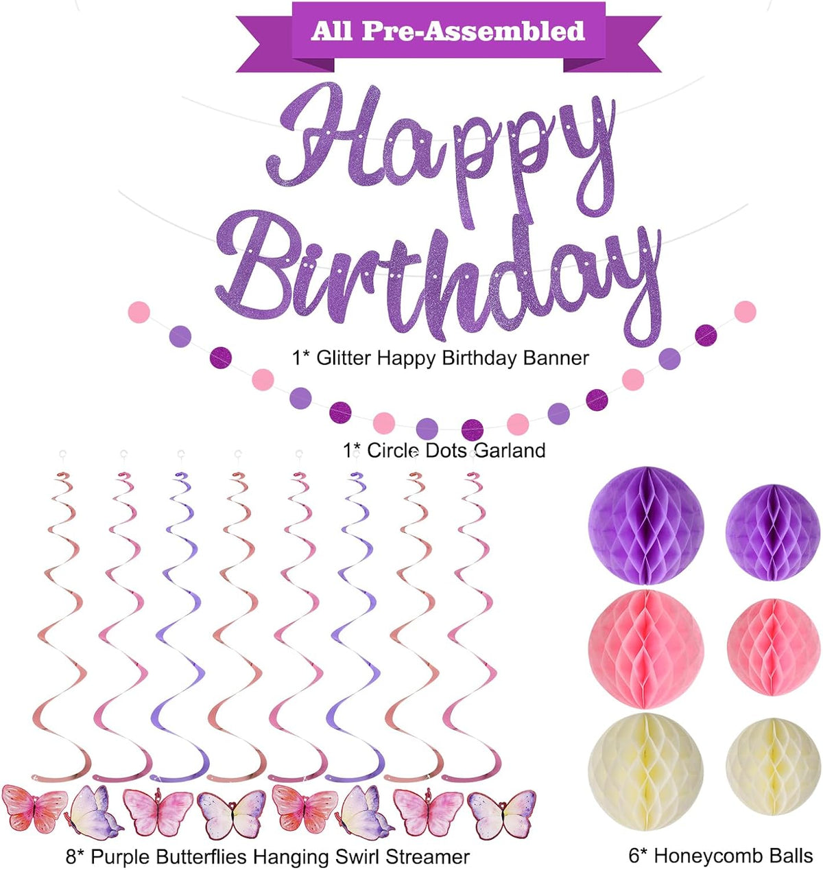 YEOCU Birthday Decorations - Purple / Butterfly - image 2