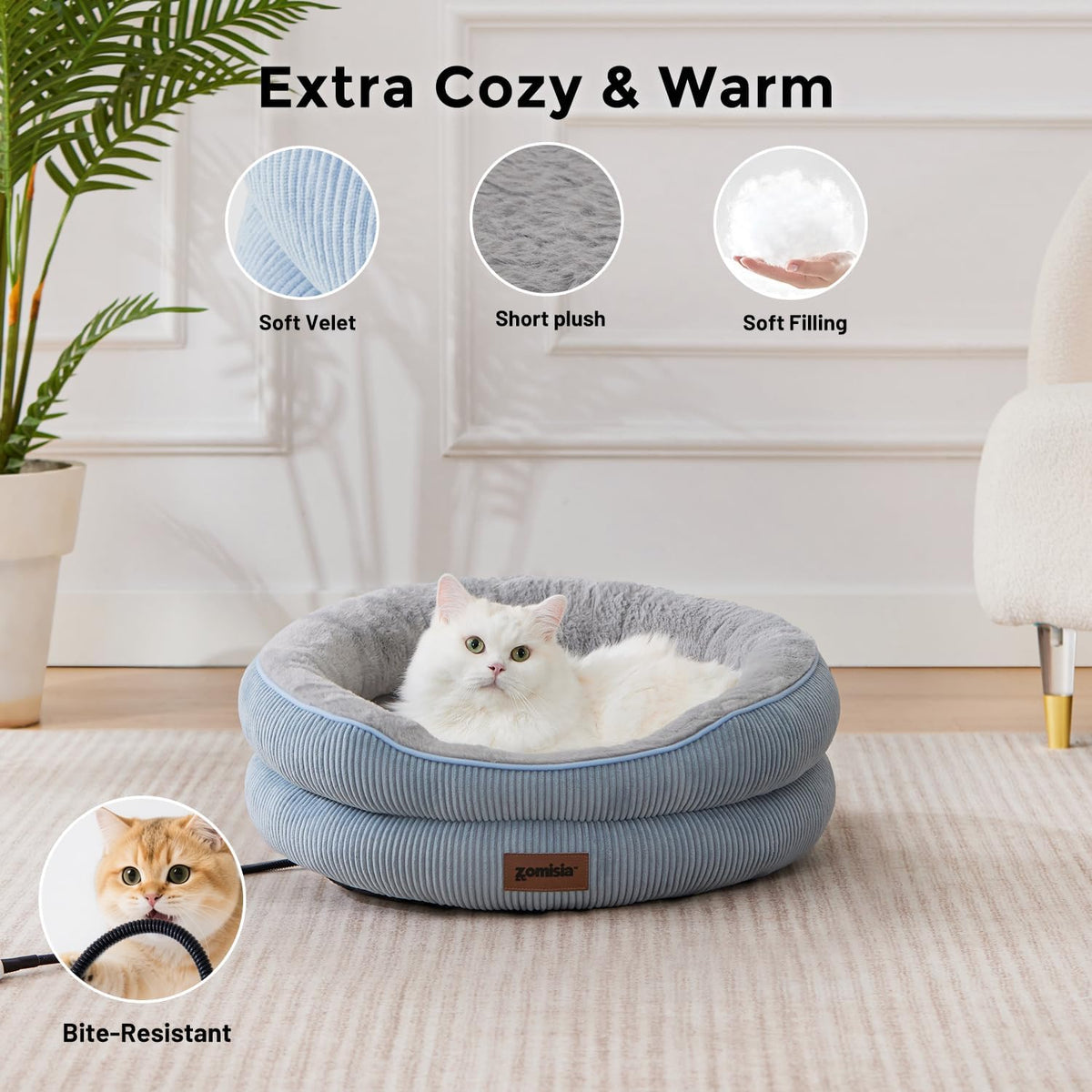 ZOMISlA Heated Cat Bed for Indoor Cats - 21 x 21 x 8 in / Blue - image 4