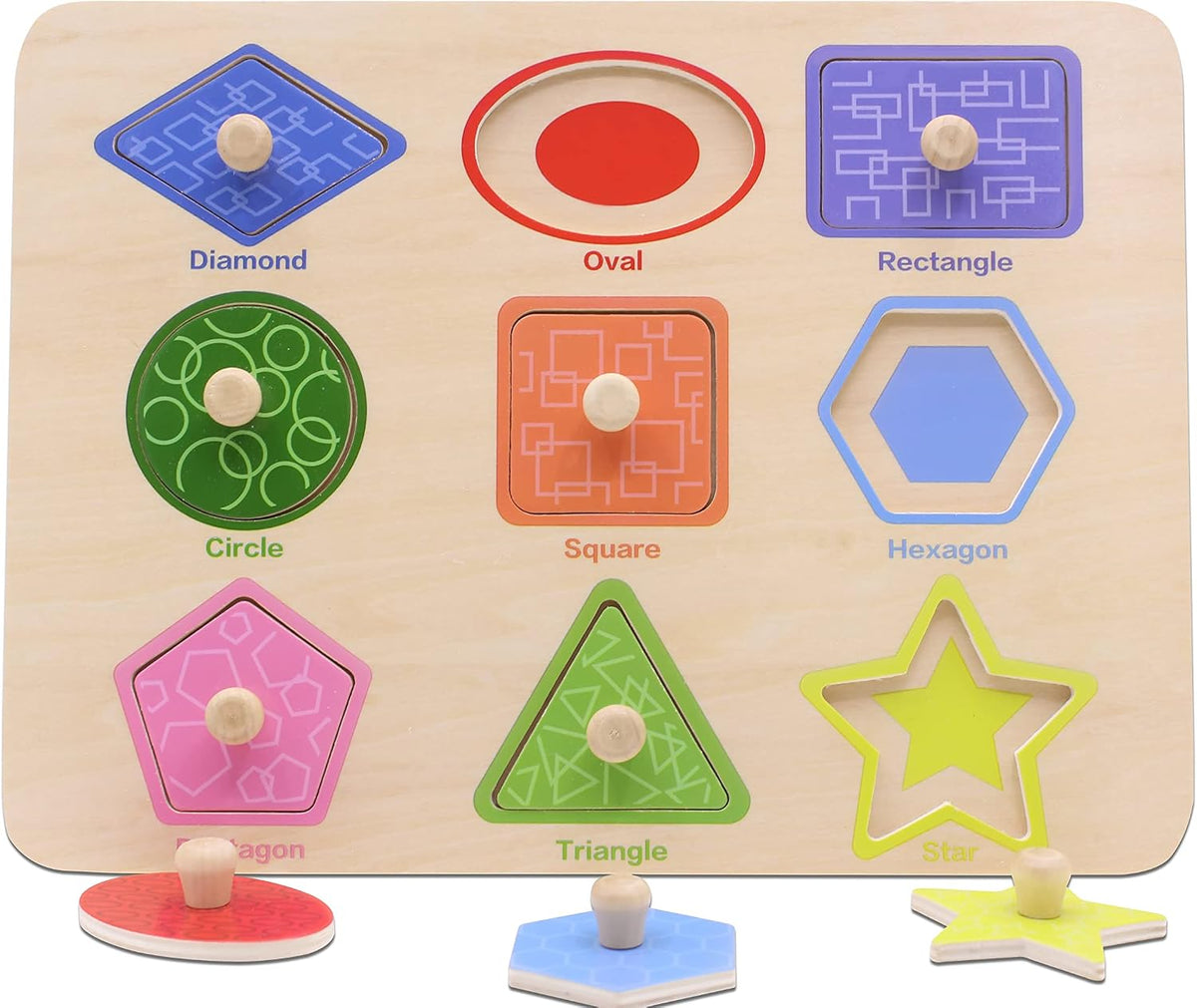 Aile Toddler Wooden Preschool Learning Shape Peg Puzzle Board Toys – Fun for Kids & Family - Shape Puzzle - image 3
