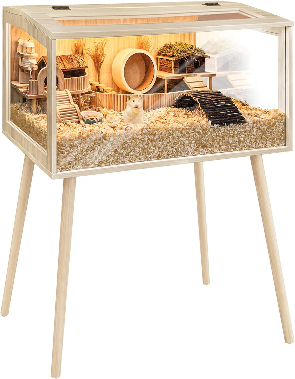 PROLEE Small Animal Cage, Hamster Cage Wooden Roof - 32.0"L x 16.0"W x 40.0"H / Wooden Roof