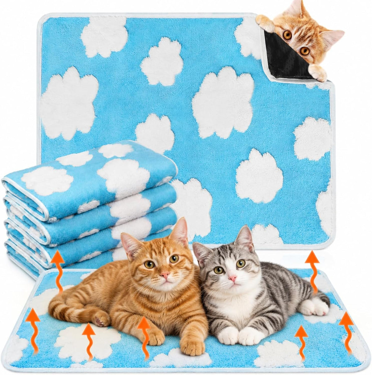 4 Pack Self Heating Cat Pad Self Warming Dog Mat, Heart - Clouds / 16 x 20 Inches