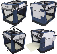 EliteField 4-Door Folding Soft Dog Crate with Curtains – Essentials for Dogs - Navy Blue+Gray / 20.0"L x 14.0"W x 14.0"H - image 4