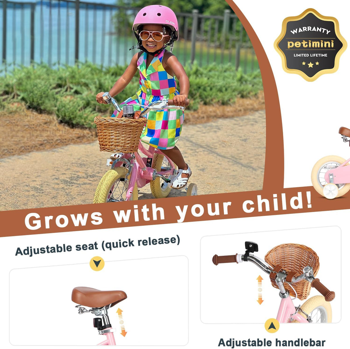 Petimini 12 14 16 18 20 Inch Kids Toddler Bike for Boys Girls – Fun for Kids & Family - Pink / 18 Inch - image 4