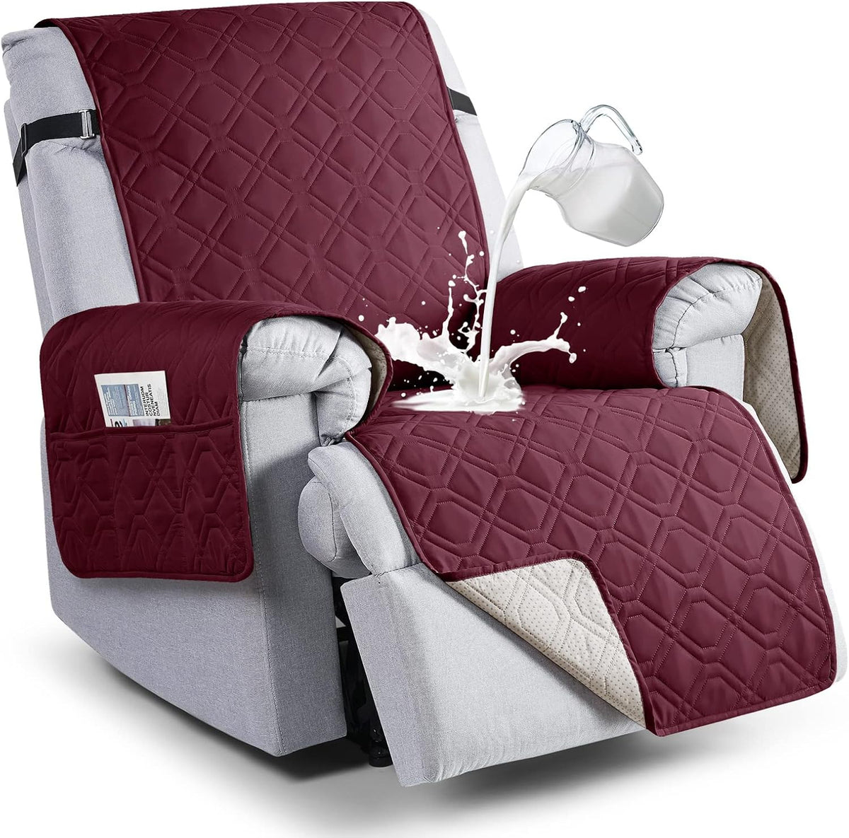 VANSOFY 100% Waterproof Recliner Chair Covers - Burgundy / 22"