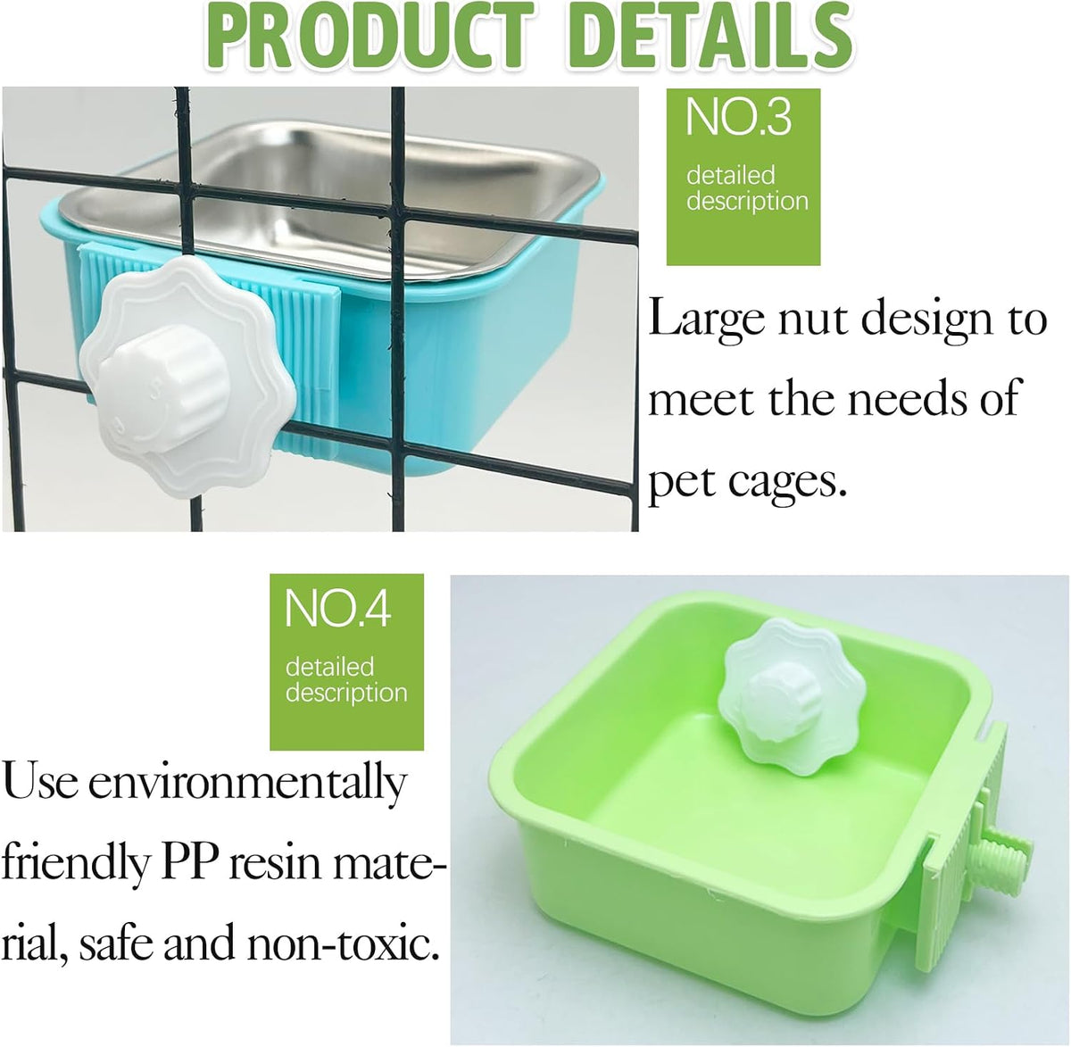 2PCS Stainless Steel Dog Bowls Set Removable Puppy Food and Water - 2 PCS / Small Square (Blue, Green) - image 3