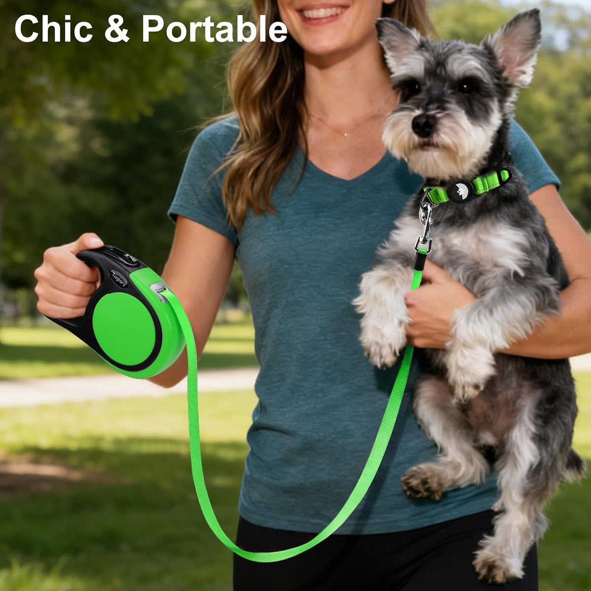 Taglory Retractable Dog Leash, One-Handed Brake, Up to 44 lbs - Green / Medium - image 2