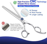 7'' Dog Grooming Scissors CNC 440C Blades Sharp and Durable Polished Chunker Dog Shears with Blue Diamond Adustable Screws Easy to Use for Groomer and Home User