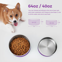 Dog Bowl, Stainless Steel Food and Water Bowl - 64 oz / Purple - image 2