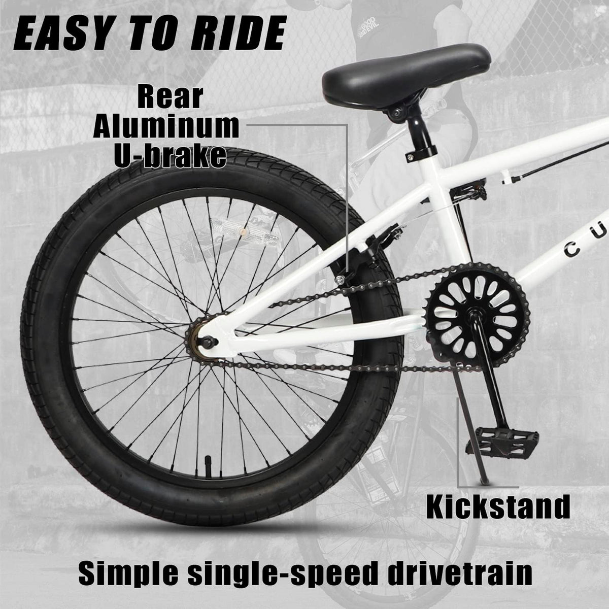 cubsala Crossea 18 20 Inch Kids Freestyle BMX Bike for 5-13 Years Old – Fun for Kids & Family - White & Black / 20 Inch / Without Pegs - image 3