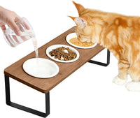 Sunhoo Raised Cat Food Water Bowl Elevated Tilted Kitty Dishes Set - Brown