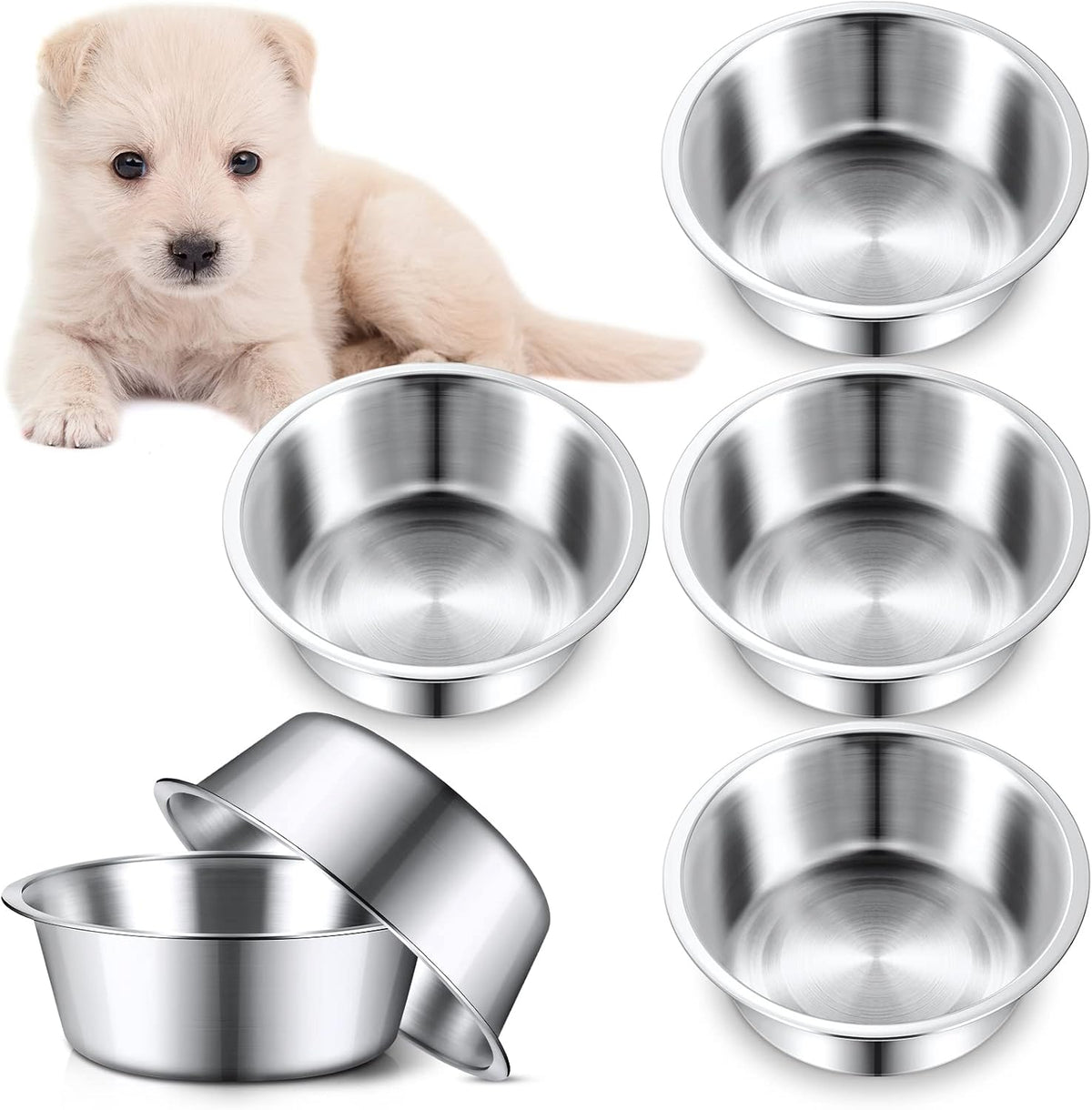 Yahenda 6 Pcs Stainless Steel Metal Dog Bowls Bulk Replacement Basic - 6.9 Inch