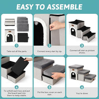 Dog Stairs for Small Dogs with Storage and Condo, 14" H Foldable Pet Stairs for Small Medium or Puppy Dogs and Older Cats, Dog Steps for Bed or Couch, 13x27x14 inch, 3 Tiers, Grey