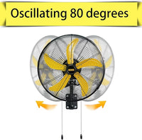 HiCFM 20" Oscillating Wall Mount Fan, 5000 CFM High Velocity Industrial Wall Mounted Heavy Duty Shop Fans with 3 Speed Settings 80° Oscillation for Commercial Garage Warehouse workshops Factory