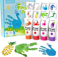 JUPITEARTH washable finger paint set for toddlers with 12 color tubes, apron, brush, palette and eye - view 2