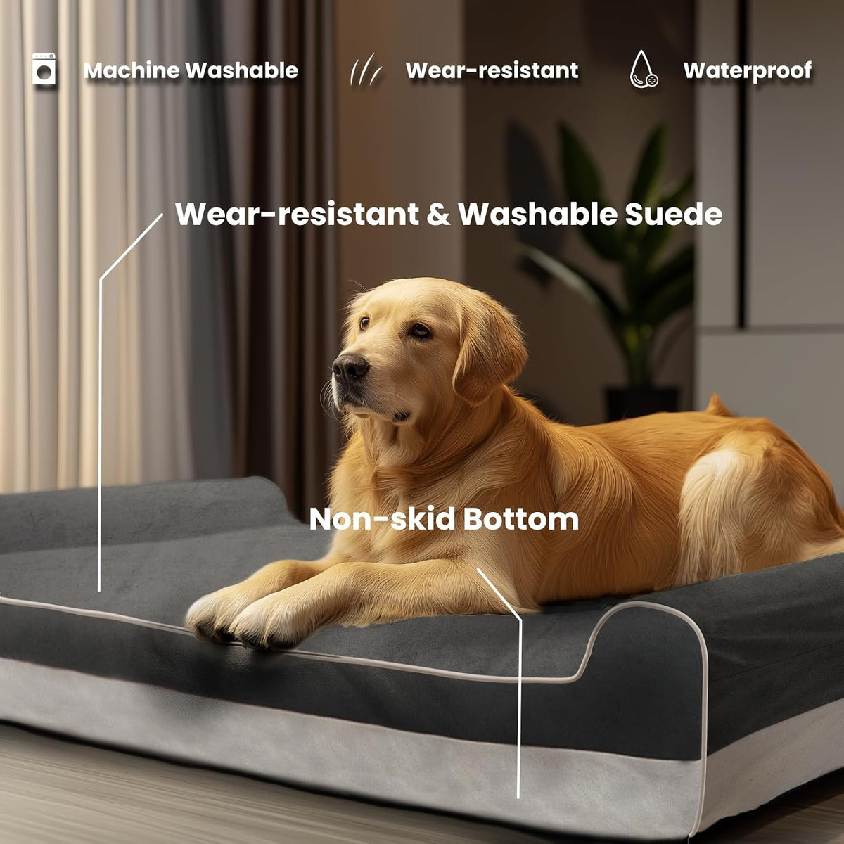 Laifug Orthopedic Memory Foam Extra Large Dog Bed Pillow Durable - 50.0"L x 36.0"W x 10.0"Th / Grey - image 2