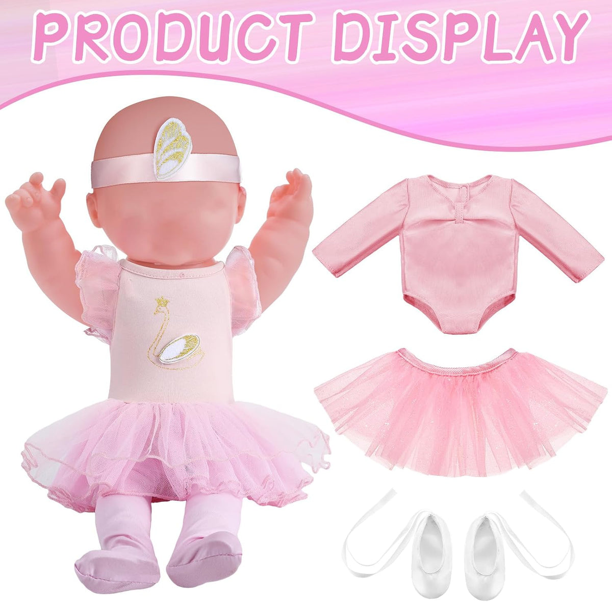 Kajaia 8 Pcs 18 Inch Doll Swimsuits Clothes and Accessories – Fun for Kids & Family - Pink / Ballet - image 2