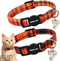 ARING PET 2 Pack Cat Collar-Cute Cotton Cat Collar Breakaway - halloween plaid