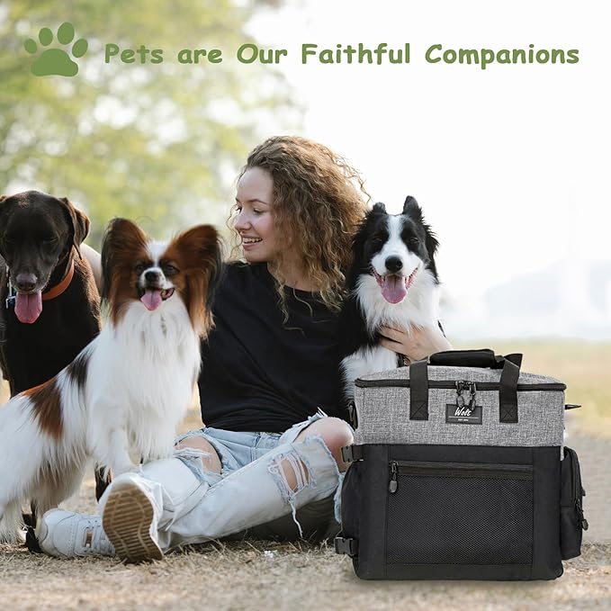 WOLT Dog Travel Bag Dog Bag for Traveling and Supplies with 2 Collapsible Bowls, 2 Food Containers, 1 Place Mat, Grey