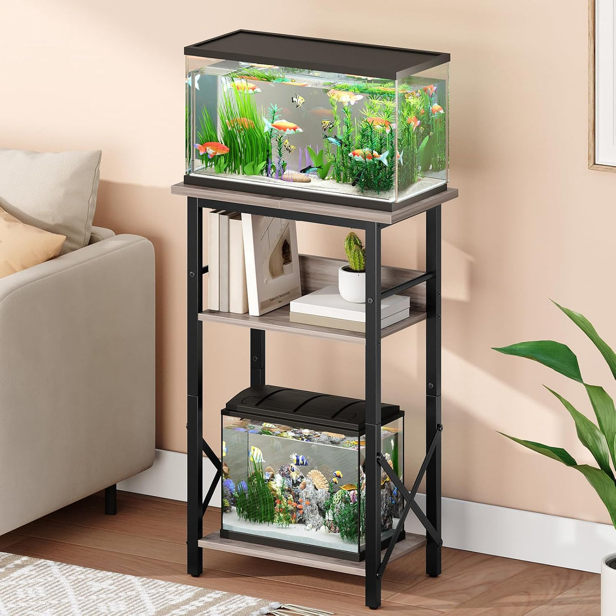 HOOBRO 10 Gallon Aquarium Stand - Greige + Black - image 2