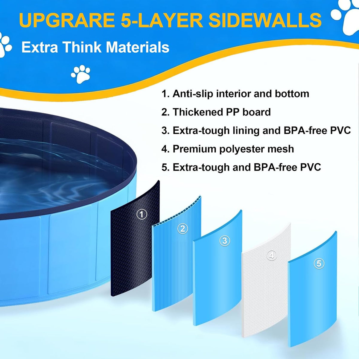 Foldable Dog Pool, Collapsible Dog Swimming Pool Hard Plastic Portable Pets Bath Tub for Dogs - XXL - 64" x 12" - image 2