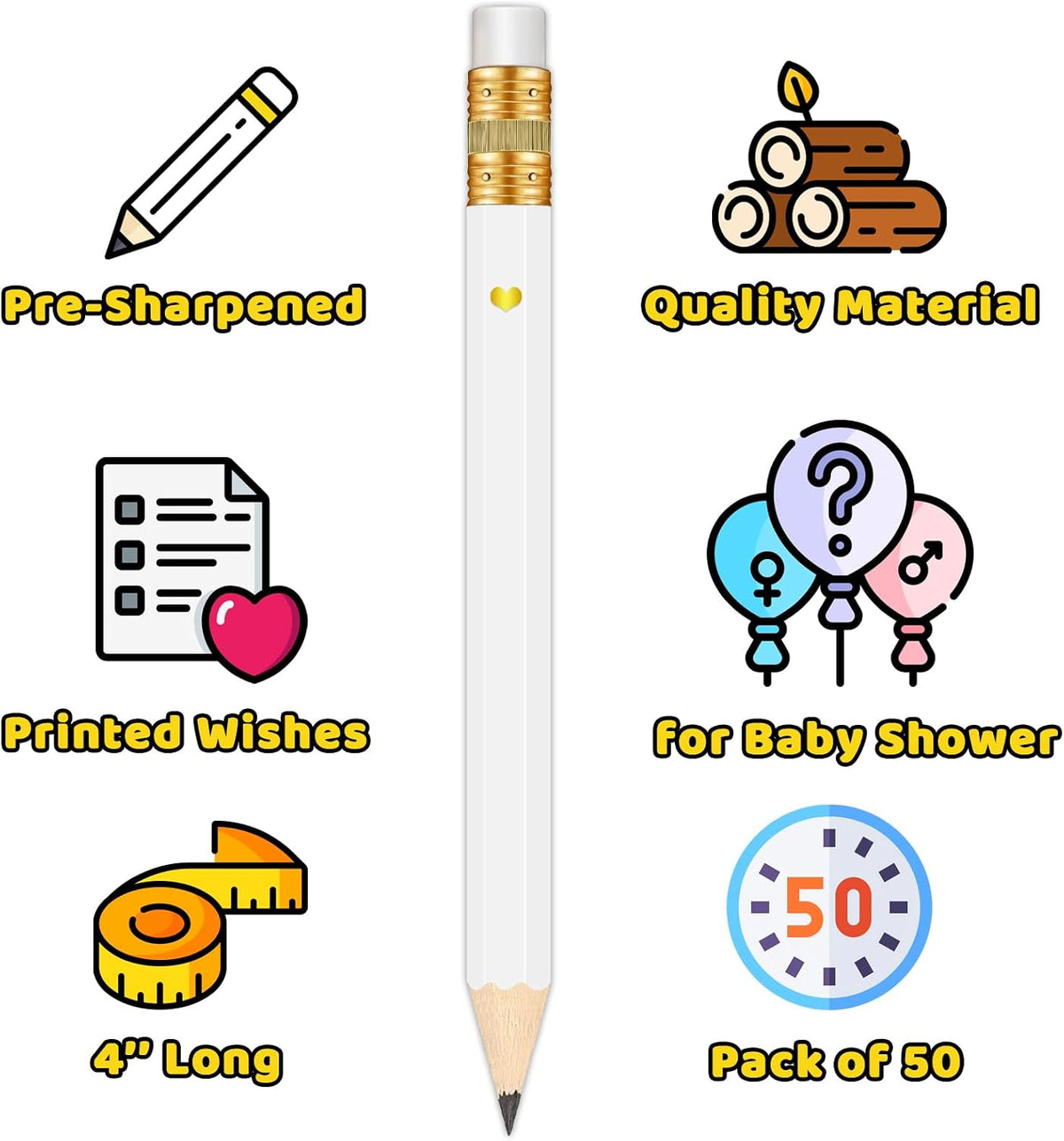 Baby Shower Pencils for Party Games, Neutral - White - Neutral - image 3