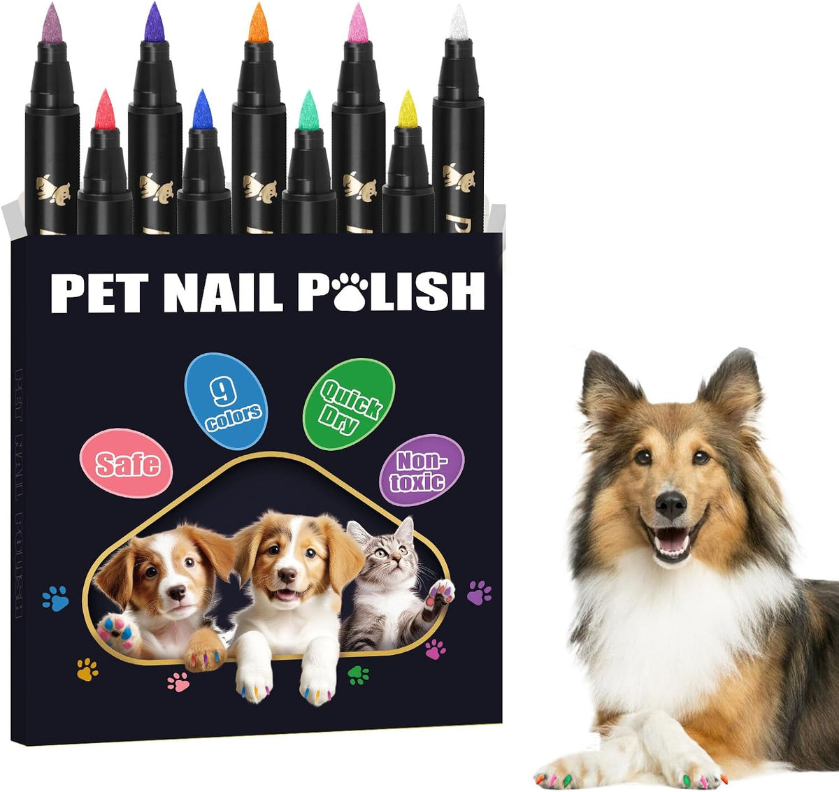 9 Colors Dog Nail Polish Pens Quick Dry, Dog Safe Nail Polish - 9 Pcs