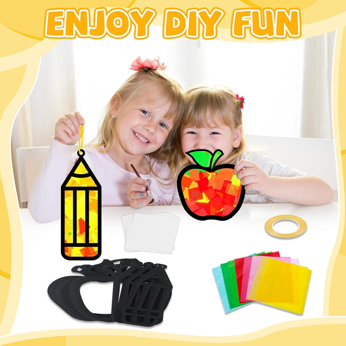 QOUBAI 32 Sets Halloween Bats Suncatchers Craft Kit DIY Window - Apple+Pencil - image 4