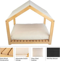 Dog House - 30x24-Inch Indoor Dog House with Soft Cushion and Adjustable Canopy - Wood Dog Furniture for Small to Medium Pets up to 70lbs by PETMAKER