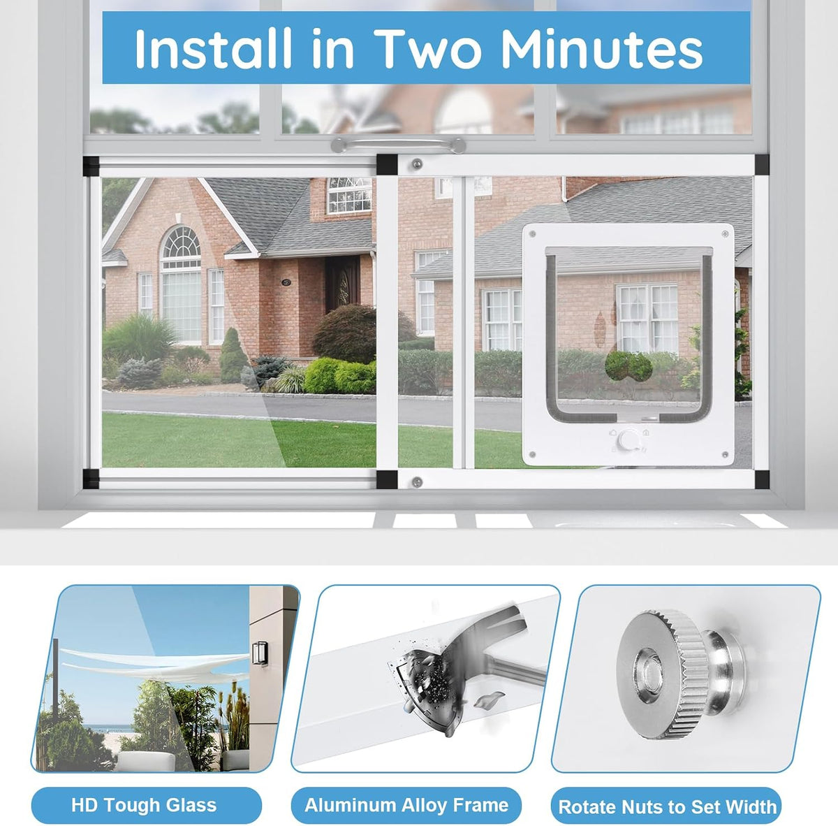 Sliding Cat Door for Window, Fits 32"-37" Width Window - White / Fit Window: 22"-28.5" Width - image 3