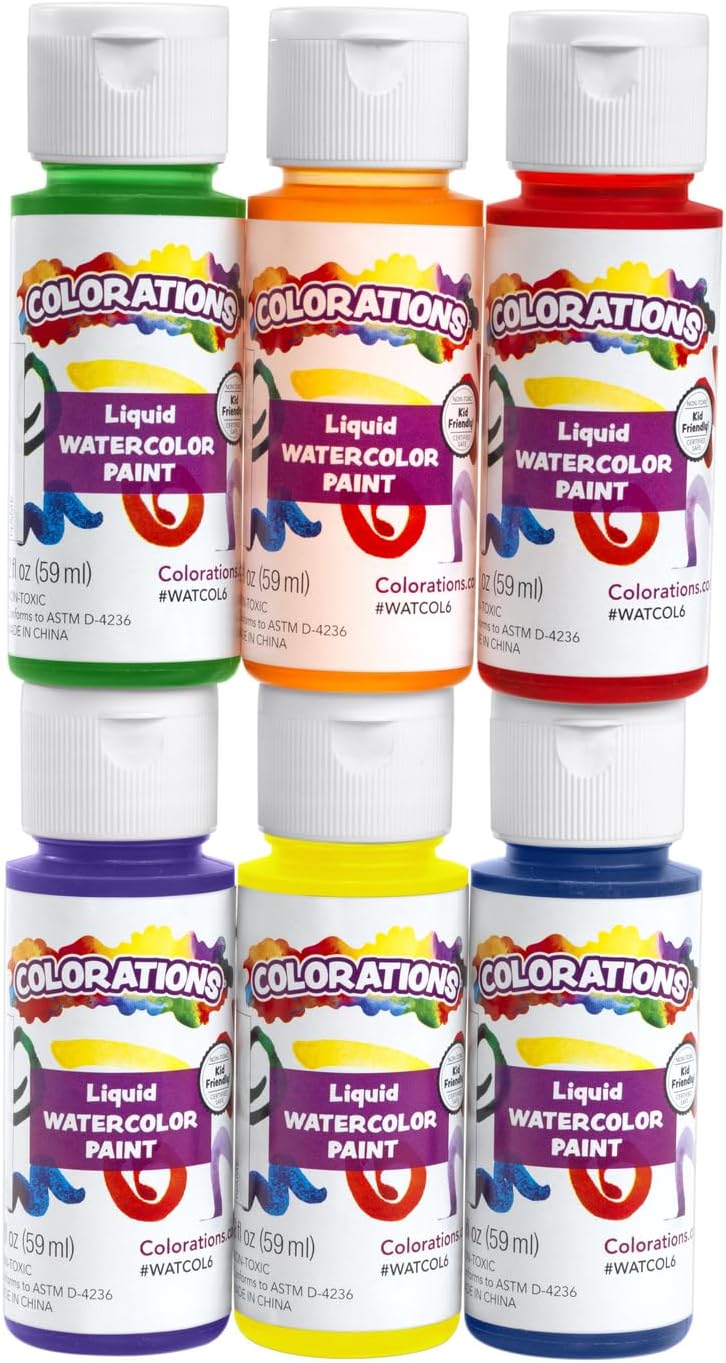 Colorations liquid watercolor paint set of six 2 oz bottles in classic colors