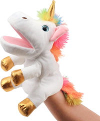 Hopearl white plush unicorn hand puppet with open movable mouth, 12 inches - view 7
