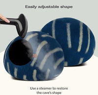 MEOWFIA Cat Cave – Premium Felt Cat Bed for Indoor Cats, Handmade 100% Merino Wool (Large, Deep Azure)