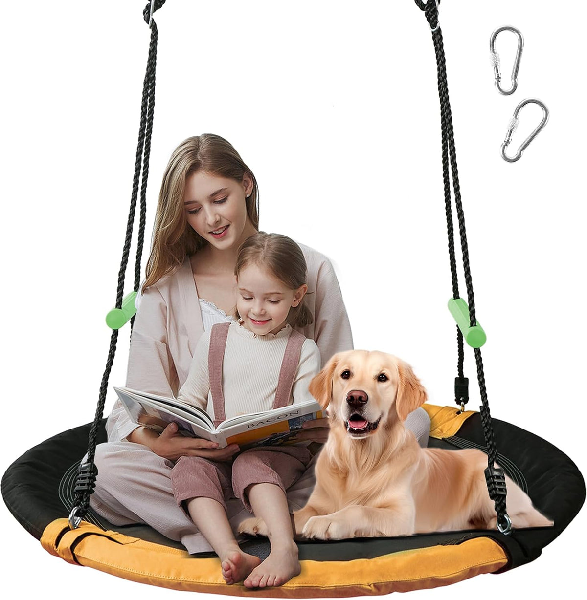 TBMLC 24 Inch Diameter Round Black Saucer Swing/Tree Swing Armrest - 40 inch diameter / Black+orange