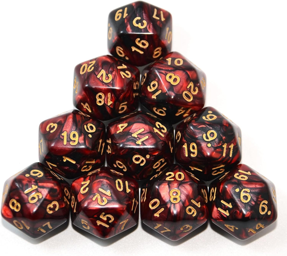 SmartDealsPro 10-Pack 20 Sided Dice D20 Polyhedral Dice for DND RPG - Black-red - image 2